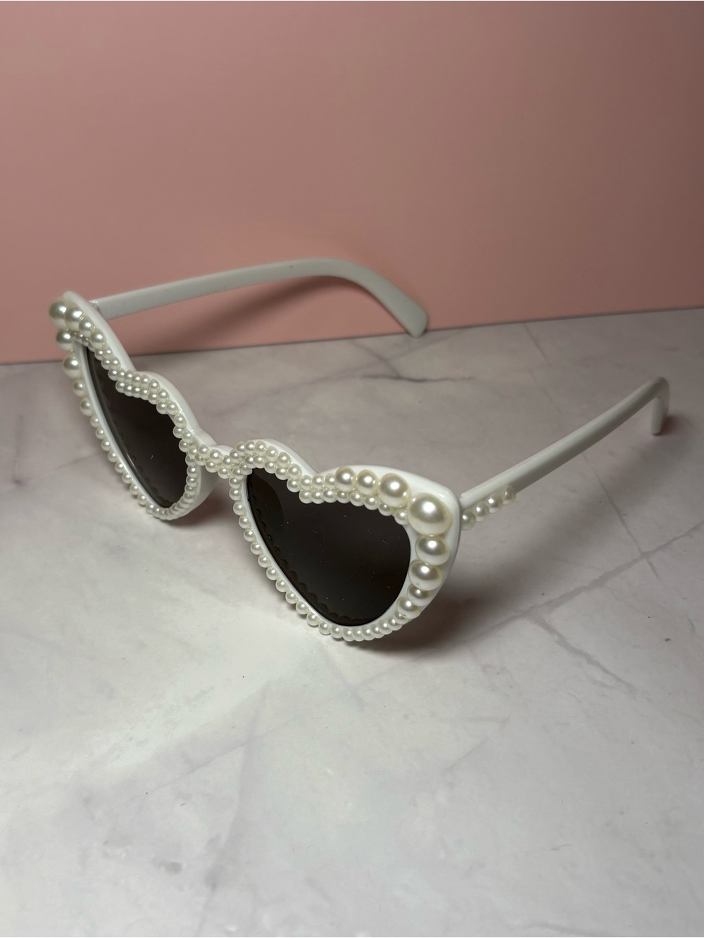 🤍 Faux Pearl-Trim Heart Sunglasses - White